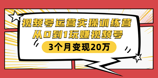 视频号运营实操训练营：从0到1玩赚视频号，3个月变现20万-圆梦资源网