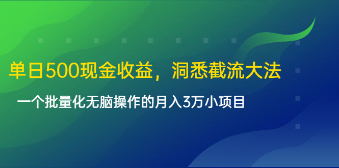 单日500现金收益，洞悉截流大法，一个批量化无脑操作的月入3万小项目-圆梦资源网