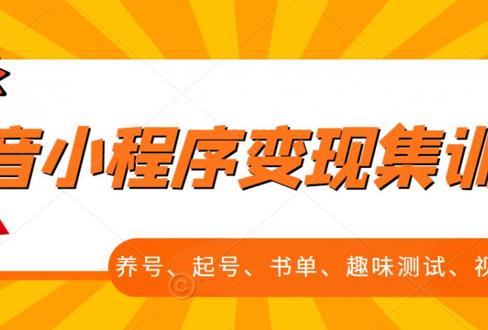 抖音小程序变现集训课，养号、起号、书单、趣味测试、视频剪辑，全套流程-圆梦资源网