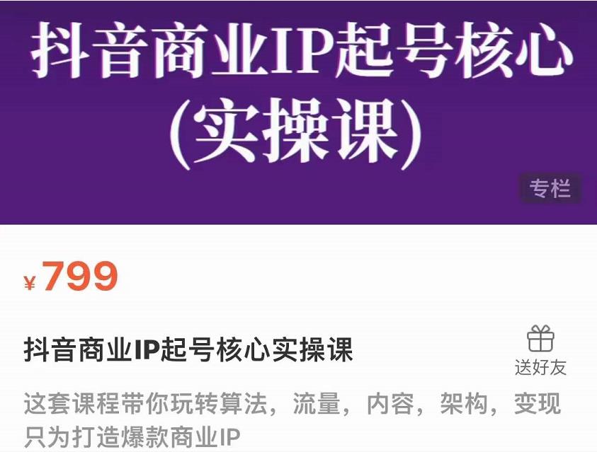 抖音商业IP起号核心实操课，带你玩转算法，流量，内容，架构，变现-圆梦资源网