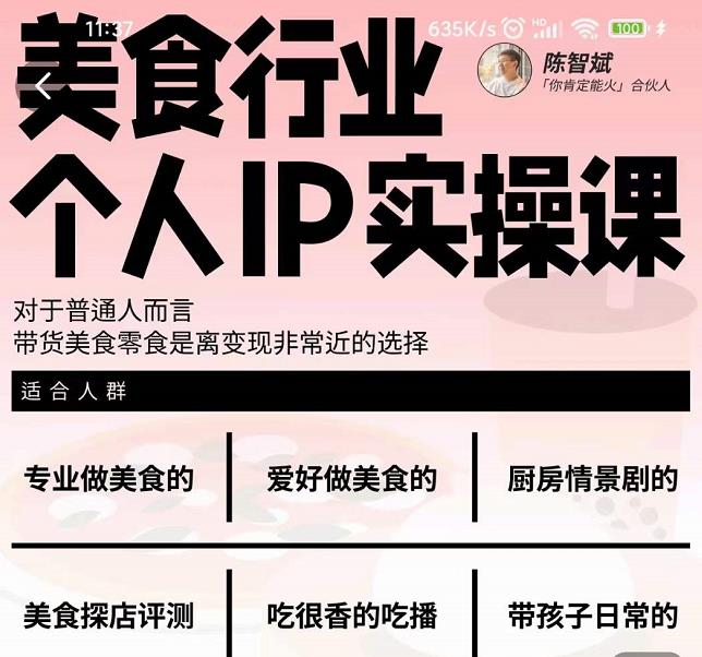 美食行业个人IP实操课，对于普通人而言，带货美食零食是离变现非常近的选择-圆梦资源网