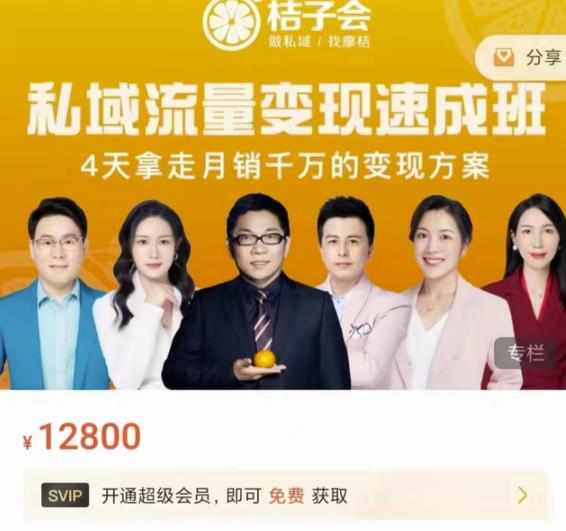 桔子会·私域流量变现速成班，4天拿走月销千万的变现方案 价值12800元-圆梦资源网