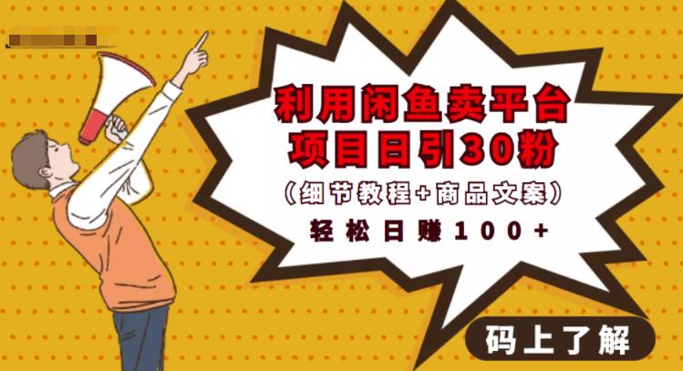 利用闲鱼卖平台项目课程资源日引流30+精准粉丝，轻松日赚100+，积累人脉可实现二次变-圆梦资源网