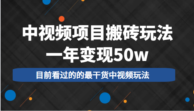 中视频项目搬砖玩法，一年变现50w，目前看过的的最干货中视频玩法-圆梦资源网