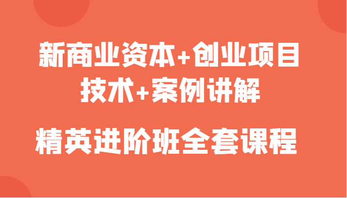 新商业资本+创业项目，技术+案例讲解，精英进阶班全套课程-圆梦资源网