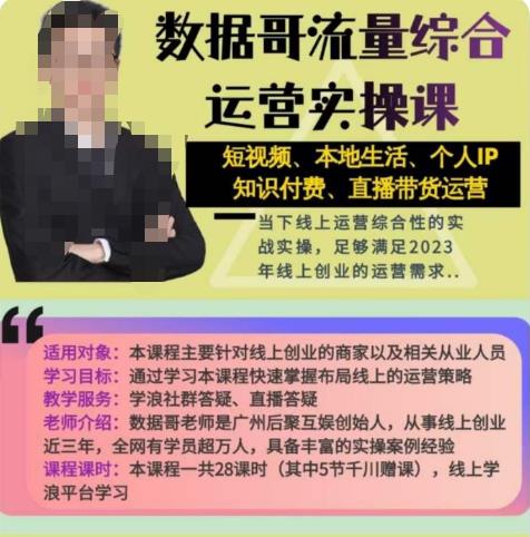数据哥流量综合运营实操课：短视频、本地生活、个人IP知识付费、直播带货运营-圆梦资源网