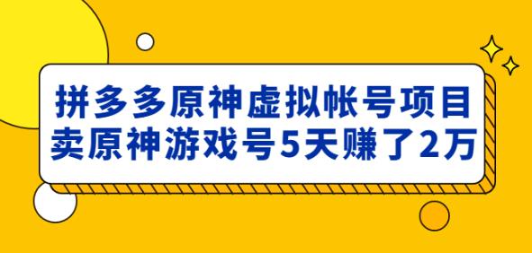 外面卖2980的拼多多原神虚拟帐号项目：卖原神游戏号5天赚了2万-圆梦资源网