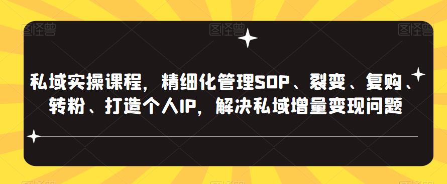 私域实操课程，精细化管理SOP、裂变、复购、转粉、打造个人IP，解决私域增量变现问题-圆梦资源网