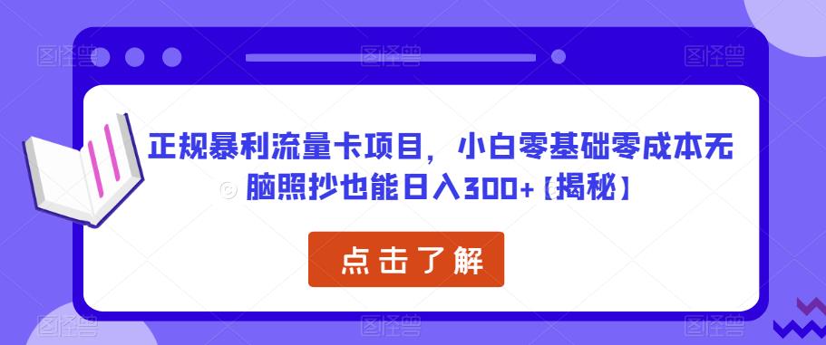 正规暴利流量卡项目，小白零基础零成本无脑照抄也能日入300+【揭秘】-圆梦资源网