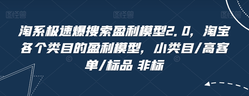 淘系极速爆搜索盈利模型2.0，淘宝各个类目的盈利模型，小类目/高客单/标品 非标-圆梦资源网
