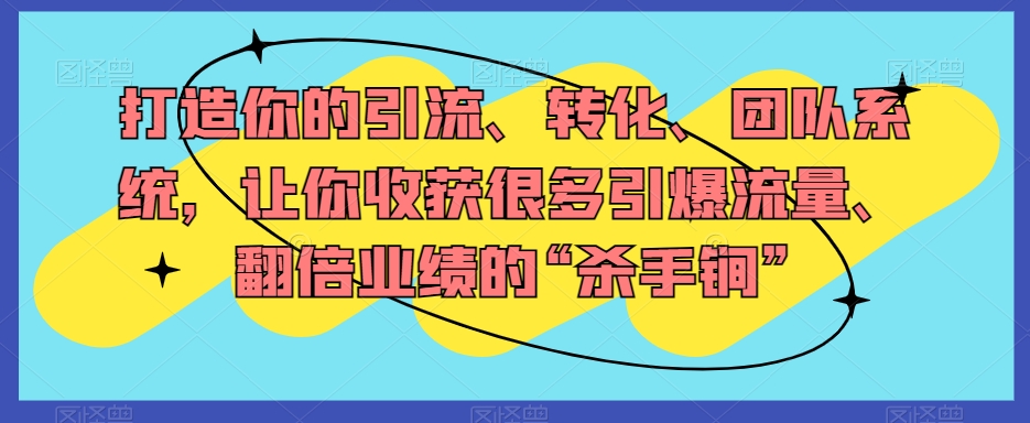 打造你的引流、转化、团队系统，让你收获很多引爆流量、翻倍业绩的“杀手锏”-圆梦资源网