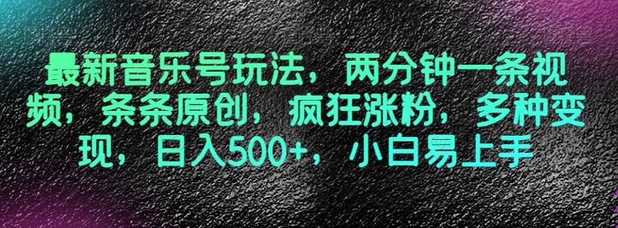 最新音乐号玩法，两分钟一条视频，条条原创，疯狂涨粉，多种变现，日入500+，小白易上手【揭秘】-圆梦资源网