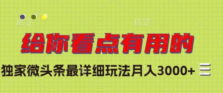 独家微头条最详细玩法，月入3000+【揭秘】-圆梦资源网