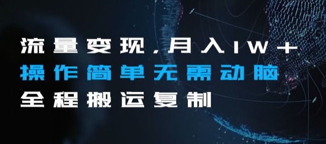 流量变现，月入1W+操作简单无需动脑全程搬运复制【揭秘】-圆梦资源网