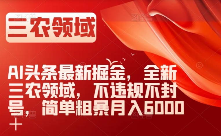 AI头条最新掘金，全新三农领域，不违规不封号，简单粗暴月入6000＋【揭秘】-圆梦资源网