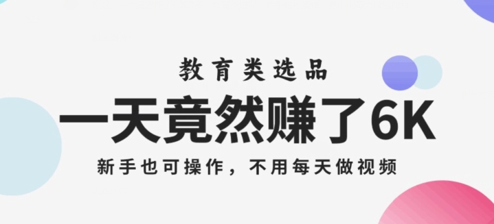 一天竟然赚了6000多，教育类选品，新手也可操作，更不用每天做短视频【揭秘】-圆梦资源网