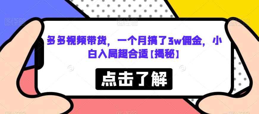 多多视频带货，一个月搞了3w佣金，小白入局超合适【揭秘】-圆梦资源网