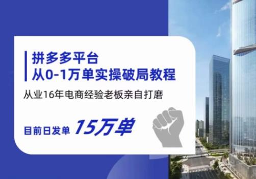 拼多多从0-1万单实操破局教程，从业16年电商经验打磨，目前日发单15万单-圆梦资源网