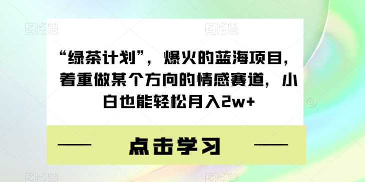 “绿茶计划”，爆火的蓝海项目，着重做某个方向的情感赛道，小白也能轻松月入2w+【揭秘】-圆梦资源网