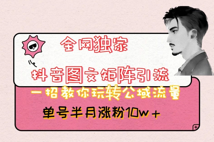 全网独家抖音图文矩阵引流，一招教你玩转公域流量，单号半月涨粉10w+【揭秘】-圆梦资源网