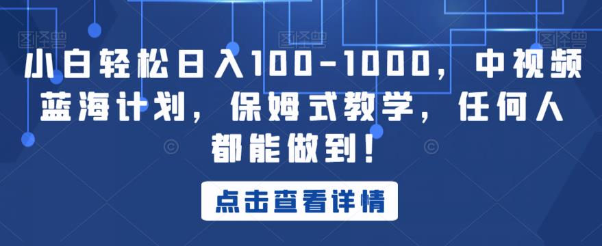 小白轻松日入100-1000，中视频蓝海计划，保姆式教学，任何人都能做到！【揭秘】-圆梦资源网