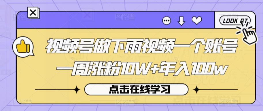 视频号做下雨视频一个账号一周涨粉10W+年入100w【揭秘】-圆梦资源网