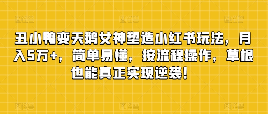 丑小鸭变天鹅女神塑造小红书玩法，月入5万+，简单易懂，按流程操作，草根也能真正实现逆袭！-圆梦资源网