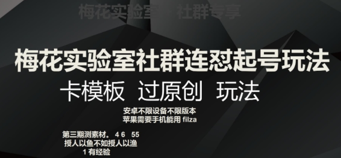 梅花实验室社群连怼起号玩法，卡模板过原创玩法【揭秘】-圆梦资源网