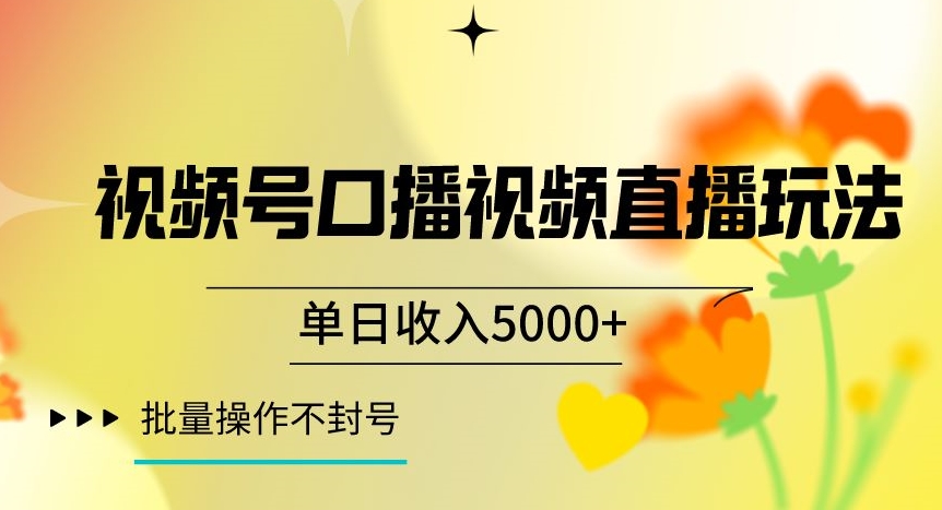 视频号囗播视频直播玩法，单日收入5000+，批量操作不封号【揭秘】-圆梦资源网