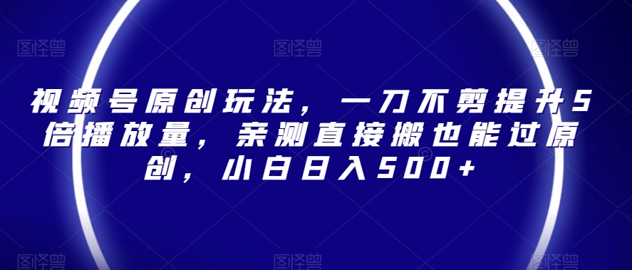 视频号原创玩法，一刀不剪提升5倍播放量，亲测直接搬也能过原创，小白日入500+【揭秘】-圆梦资源网