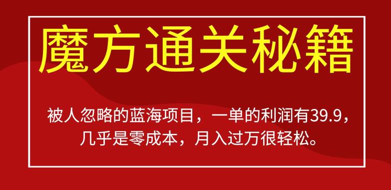 被人忽略的蓝海项目，魔方通关秘籍，一单的利润有39.9，几乎是零成本，月入过万很轻松【揭秘】-圆梦资源网