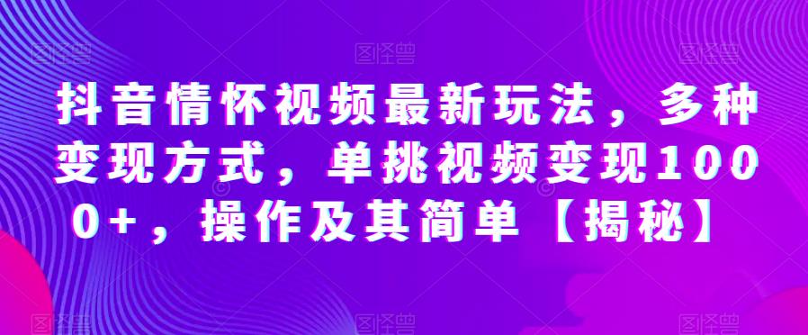抖音情怀视频最新玩法，多种变现方式，单挑视频变现1000+，操作及其简单【揭秘】-圆梦资源网