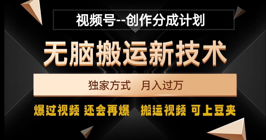 视频号无脑搬运新技术，破原创壕流量，独家方式，爆过视频，还会再爆【揭秘】-圆梦资源网