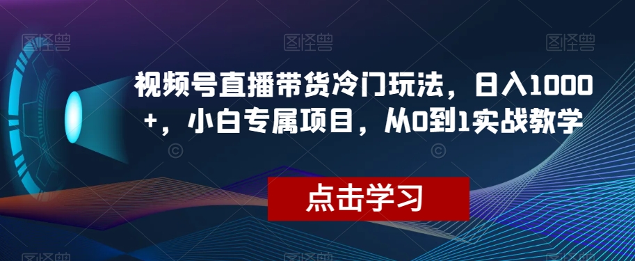 视频号直播带货冷门玩法，日入1000+，小白专属项目，从0到1实战教学【揭秘】-圆梦资源网