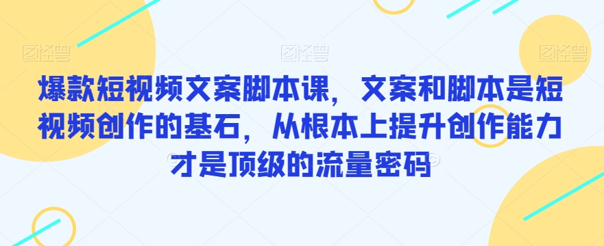 爆款短视频文案脚本课，文案和脚本是短视频创作的基石，从根本上提升创作能力才是顶级的流量密码-圆梦资源网