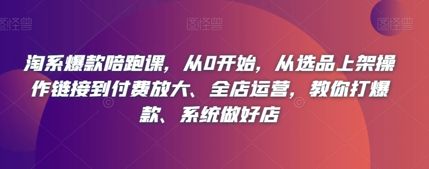 淘系爆款陪跑课，从0开始，从选品上架操作链接到付费放大、全店运营，教你打爆款、系统做好店-圆梦资源网