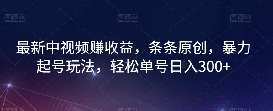 最新中视频赚收益，条条原创，暴力起号玩法，轻松单号日入300+【揭秘】-圆梦资源网
