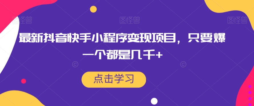 最新抖音快手小程序变现项目，只要爆一个都是几千+-圆梦资源网