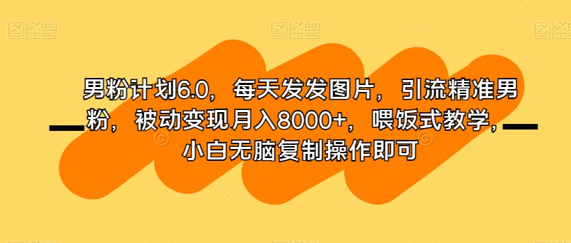 男粉计划6.0，每天发发图片，引流精准男粉，被动变现月入8000+，喂饭式教学，小白无脑复制操作即可-圆梦资源网