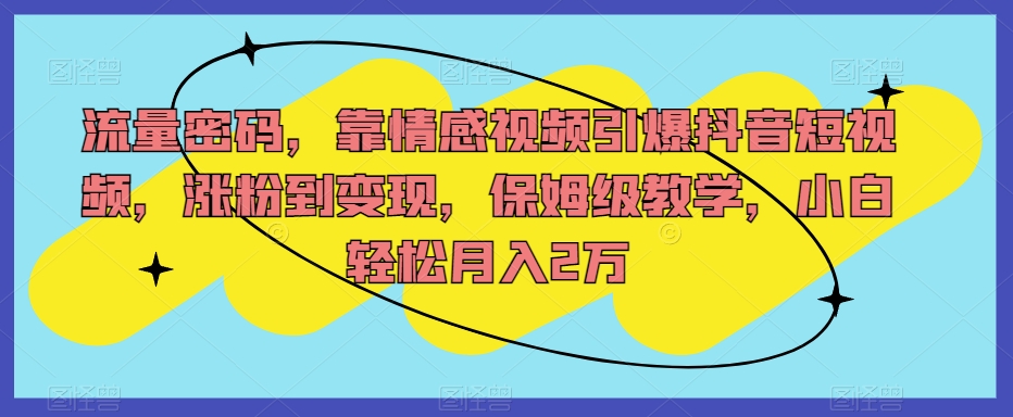 流量密码，靠情感视频引爆抖音短视频，涨粉到变现，保姆级教学，小白轻松月入2万【揭秘】-圆梦资源网