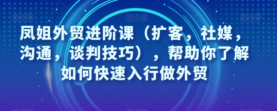 凤姐外贸进阶课（扩客，社媒，沟通，谈判技巧），帮助你了解如何快速入行做外贸-圆梦资源网
