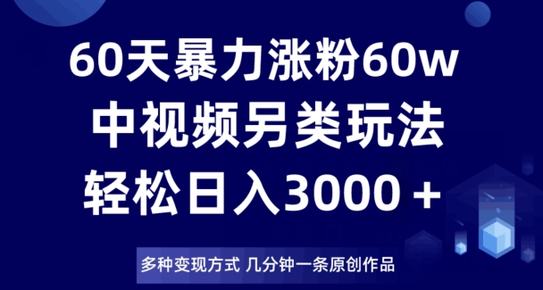 60天暴力涨粉60W，中视频另类玩法，日入3000＋，几分钟一条原创作品多种变现方式-圆梦资源网