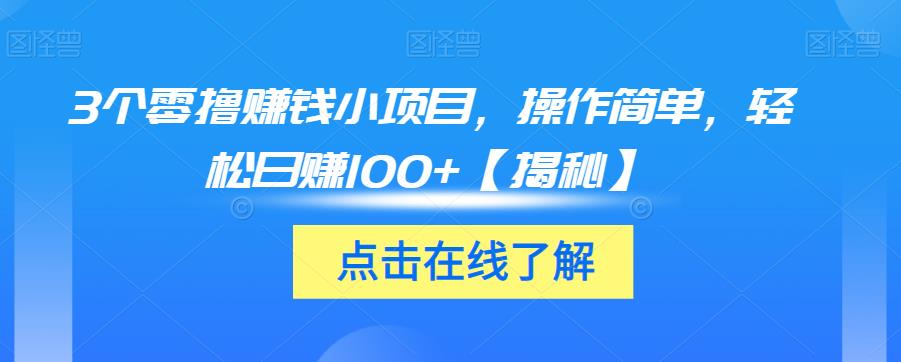 3个零撸赚钱小项目，操作简单，轻松日赚100+【揭秘】-圆梦资源网