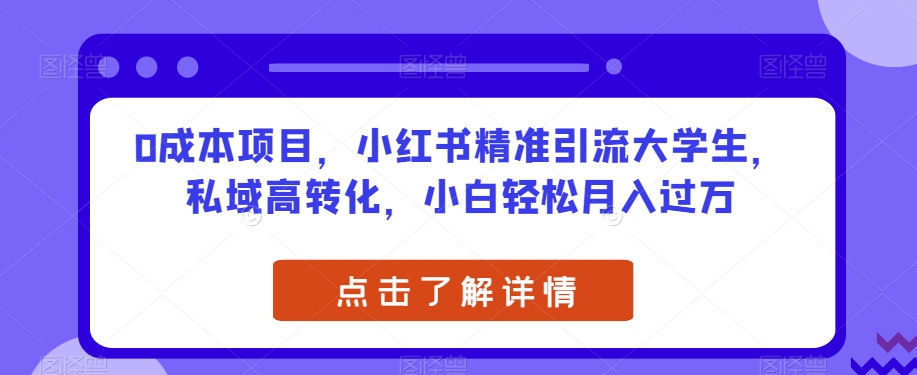 0成本项目，小红书精准引流大学生，私域高转化，小白轻松月入过万【揭秘】-圆梦资源网