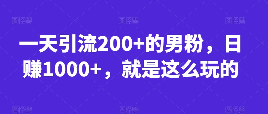 一天引流200+的男粉，日赚1000+，就是这么玩的【揭秘】-圆梦资源网