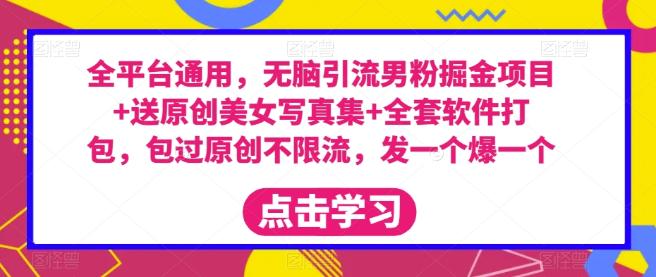 全平台通用，无脑引流男粉掘金项目+送原创美女写真集+全套软件打包，包过原创不限流，发一个爆一个【揭秘】-圆梦资源网