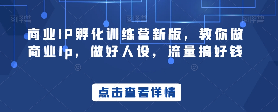 商业IP孵化训练营新版，教你做商业Ip，做好人设，流量搞好钱-圆梦资源网