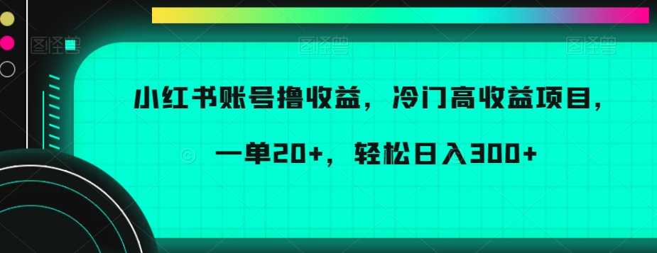 小红书账号撸收益，冷门高收益项目，一单20+，轻松日入300+【揭秘】-圆梦资源网