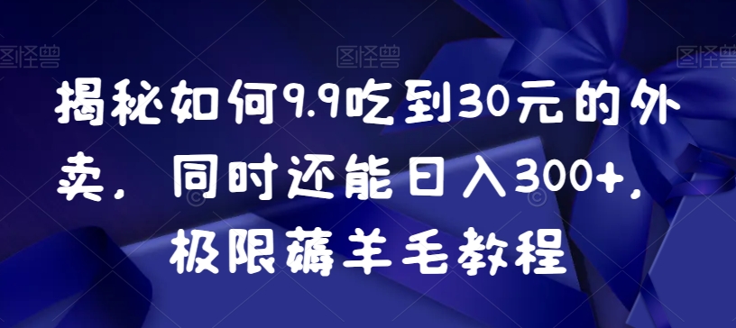 揭秘如何9.9吃到30元的外卖，同时还能日入300+，极限薅羊毛教程-圆梦资源网