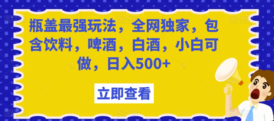 瓶盖最强玩法，全网独家，包含饮料，啤酒，白酒，小白可做，日入500+【揭秘】-圆梦资源网